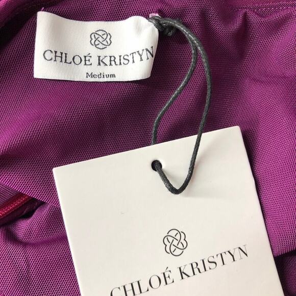 Chloe Kristyn Tisha Bodysuit Pleated One Shoulder Mesh Thong Magenta NWT Medium - Picture 5 of 8